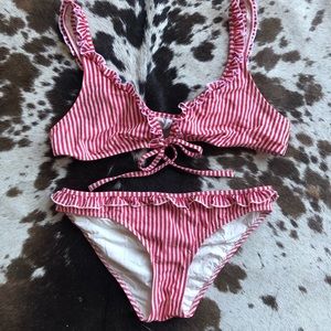 Solid & Striped red and white stripe ruffle bikini